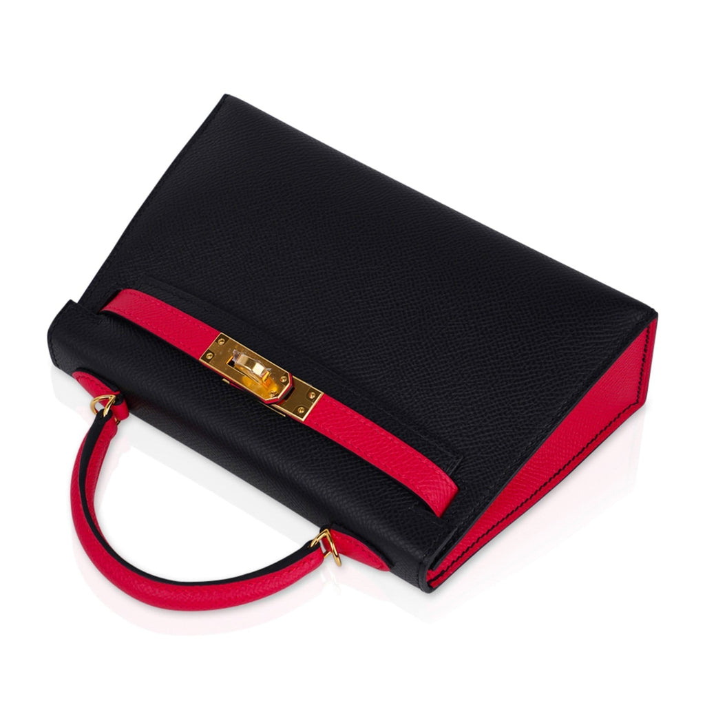 Kelly 20 Sellier Mini HSS Bag Black / Rose Extreme Epsom Gold Hardware