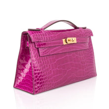 Load image into Gallery viewer, Kelly Pochette Clutch Bag Rose Scheherazade Pink Alligator Gold Hardware