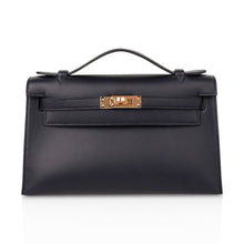 Load image into Gallery viewer, Kelly Pochette Bag Black Swift Leather with Gold Hardware