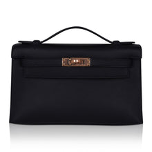 Load image into Gallery viewer, Kelly Pochette Bag Black Rose Gold Hardware Clutch