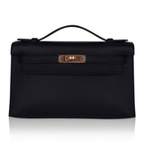 Kelly Pochette Bag Black Rose Gold Hardware Clutch