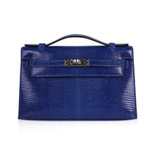 Load image into Gallery viewer, Kelly Pochette Bag Blue Sapphire Lizard Clutch Palladium Hardware