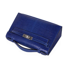 Load image into Gallery viewer, Kelly Pochette Bag Blue Sapphire Lizard Clutch Palladium Hardware