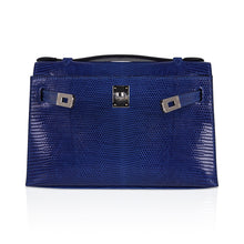 Load image into Gallery viewer, Kelly Pochette Bag Blue Sapphire Lizard Clutch Palladium Hardware