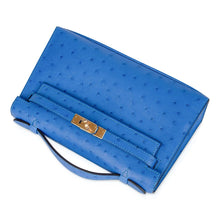 Load image into Gallery viewer, Kelly Pochette Bag Bleuet Ostrich Clutch Gold Hardware