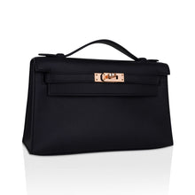 Load image into Gallery viewer, Kelly Pochette Bag Black Rose Gold Hardware Clutch