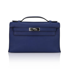 Load image into Gallery viewer, Kelly Pochette Clutch Bag Blue Sapphire Swift Leather with Palladium Hardware