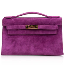 Load image into Gallery viewer, Kelly Pochette Doblis (Suede) Violet Purple Clutch Bag Gold