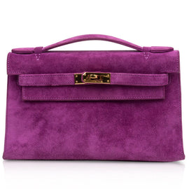 Kelly Pochette Doblis (Suede) Violet Purple Clutch Bag Gold
