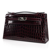 Load image into Gallery viewer, Kelly Pochette Clutch Bag Bordeaux Crocodile Jewel Toned Palladium