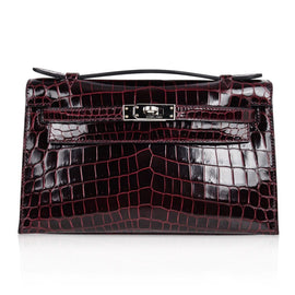 Kelly Pochette Clutch Bag Bordeaux Crocodile Jewel Toned Palladium