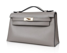 Kelly Pochette Gris Asphalte Swift Gold Hardware