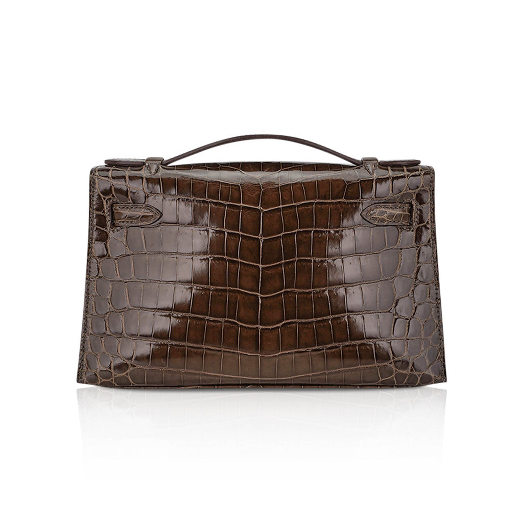 Kelly Pochette Clutch Gris Elephant Crocodile Bag