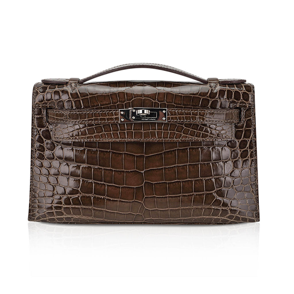 Kelly Pochette Clutch Gris Elephant Crocodile Bag
