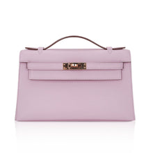 Load image into Gallery viewer, Kelly Pochette Clutch Bag Mauve Sylvestre Swift Leather with Rose Gold Hardware