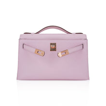 Load image into Gallery viewer, Kelly Pochette Clutch Bag Mauve Sylvestre Swift Leather with Rose Gold Hardware