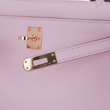 Load image into Gallery viewer, Kelly Pochette Clutch Bag Mauve Sylvestre Swift Leather with Rose Gold Hardware