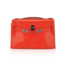 Load image into Gallery viewer, Kelly Pochette Clutch Bag Tangerine Lizard with Ruthinium Hardware