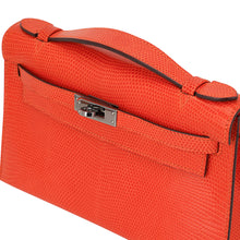 Load image into Gallery viewer, Kelly Pochette Clutch Bag Tangerine Lizard with Ruthinium Hardware