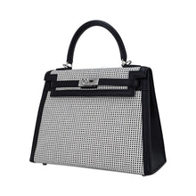 Load image into Gallery viewer, Kelly 25 Sellier Bag Quadrille Black &amp; White Viking Toile Swift Leather with Palladium Hardware