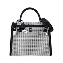 Load image into Gallery viewer, Kelly 25 Sellier Bag Quadrille Black &amp; White Viking Toile Swift Leather with Palladium Hardware