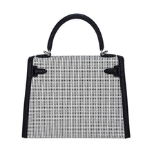 Load image into Gallery viewer, Kelly 25 Sellier Bag Quadrille Black &amp; White Viking Toile Swift Leather with Palladium Hardware