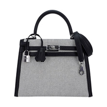 Load image into Gallery viewer, Kelly 25 Sellier Bag Quadrille Black &amp; White Viking Toile Swift Leather with Palladium Hardware