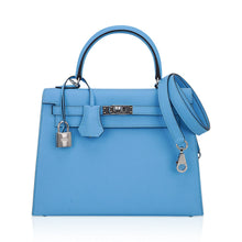 Load image into Gallery viewer, Kelly Sellier 25 Bag Blue Celeste Palladium Epsom Leather