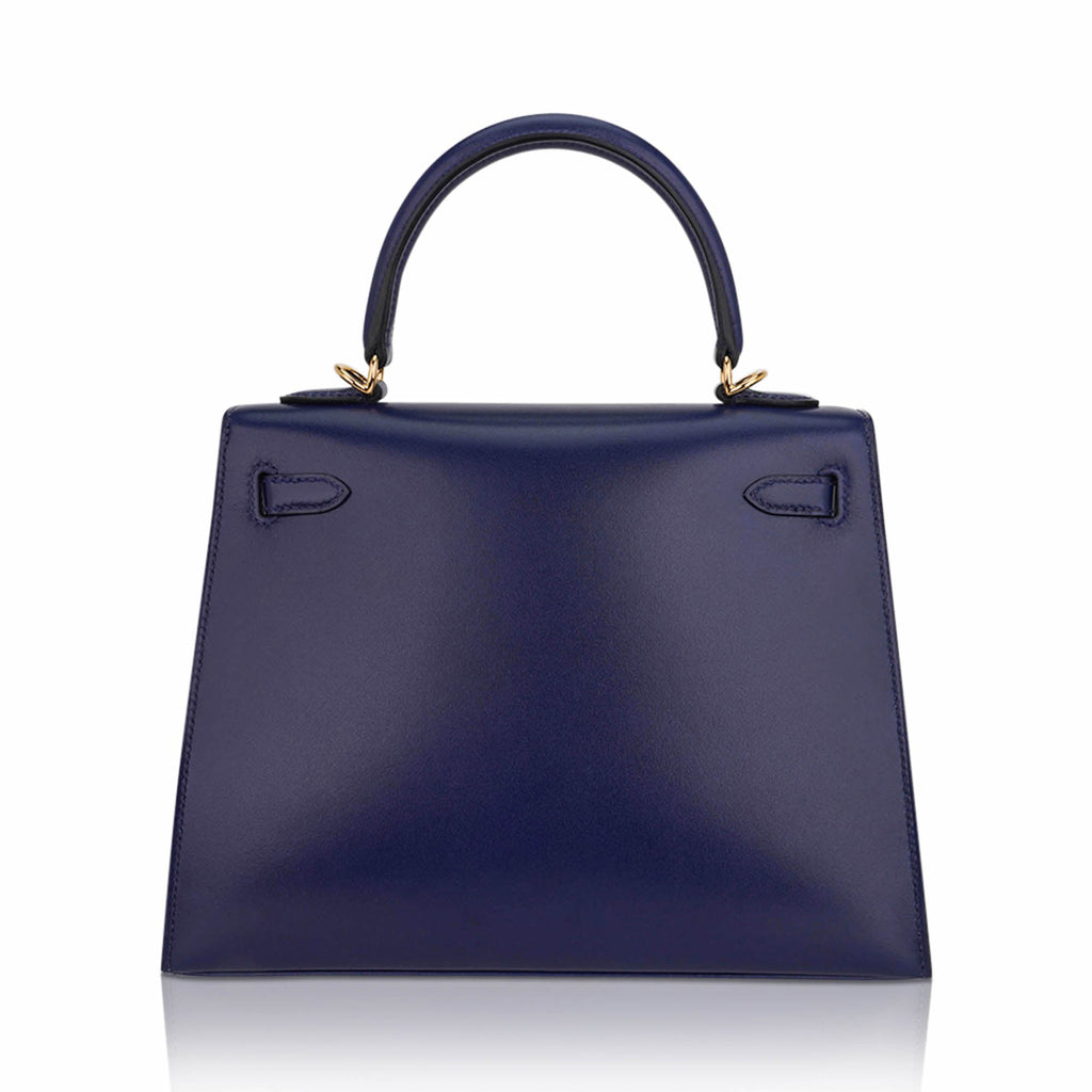 Kelly Sellier 25 Bag Blue Sapphire Box Leather with Gold Hardware