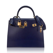 Load image into Gallery viewer, Kelly Sellier 25 Bag Blue Sapphire Box Leather with Gold Hardware