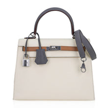 Load image into Gallery viewer, Kelly Sellier 25 Bag Nata Chai &amp; Gris Meyer Epsom Leather with Palladium Hardware