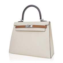 Load image into Gallery viewer, Kelly Sellier 25 Bag Nata Chai &amp; Gris Meyer Epsom Leather with Palladium Hardware
