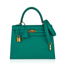 Load image into Gallery viewer, Kelly 25 Sellier Bag Jade Epsom Leather with Gold Hardware