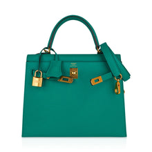 Load image into Gallery viewer, Kelly 25 Sellier Bag Jade Epsom Leather with Gold Hardware