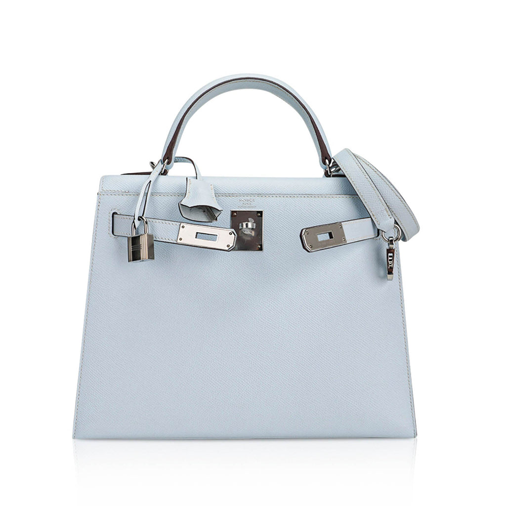 Kelly Sellier 28 Bag Blue Brume Epsom Leather with Palladium Hardware