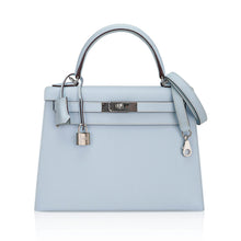 Load image into Gallery viewer, Kelly Sellier 28 Bag Blue Brume Epsom Leather with Palladium Hardware