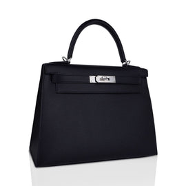 Kelly 28 Sellier Bag Black Epsom Leather with Palladium Hardware
