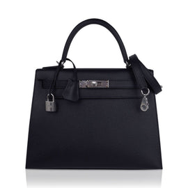 Kelly 28 Sellier Bag Black Epsom Leather with Palladium Hardware