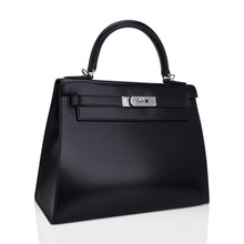 Load image into Gallery viewer, Kelly 28 Sellier Bag Black Box Leather with Palladium Hardware