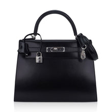 Load image into Gallery viewer, Kelly 28 Sellier Bag Black Box Leather with Palladium Hardware