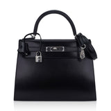 Kelly 28 Sellier Bag Black Box Leather with Palladium Hardware