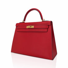 Load image into Gallery viewer, Kelly 32 Sellier Bag Rouge Casaque Epsom Leather with Gold Hardware