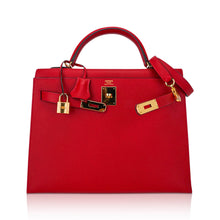 Load image into Gallery viewer, Kelly 32 Sellier Bag Rouge Casaque Epsom Leather with Gold Hardware