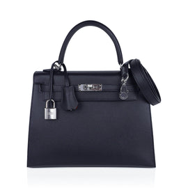 Verso Kelly Sellier 25 Bag Bleu de Minuit & Etrusque Veau Madame Leather with Palladium Hardware