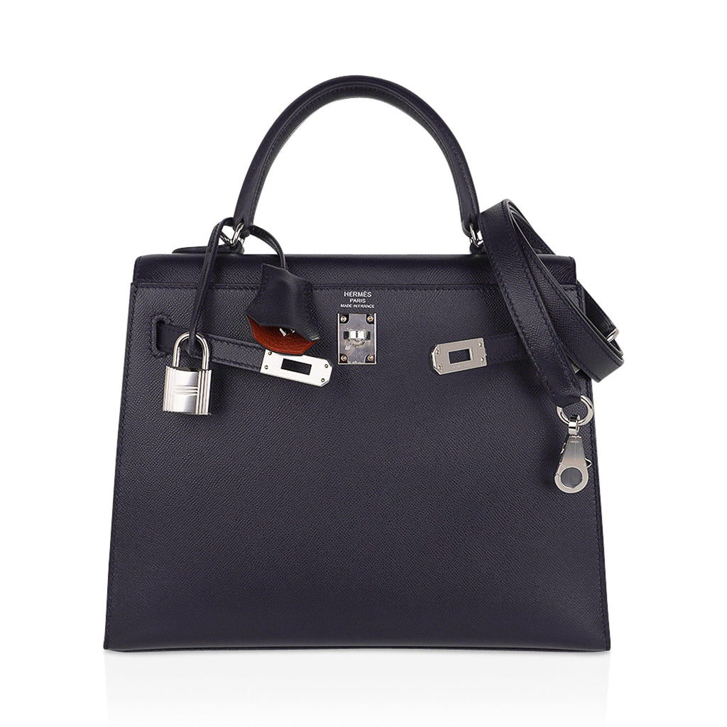 Verso Kelly Sellier 25 Bag Bleu de Minuit & Etrusque Veau Madame Leather with Palladium Hardware