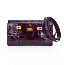 Load image into Gallery viewer, Kelly Classique To Go Wallet Cassis Alligator with Gold Hardware