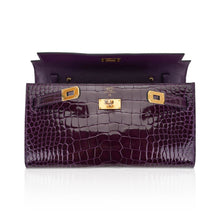 Load image into Gallery viewer, Kelly Classique To Go Wallet Cassis Alligator with Gold Hardware