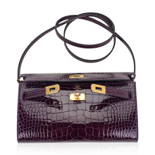 Load image into Gallery viewer, Kelly Classique To Go Wallet Cassis Alligator with Gold Hardware