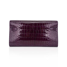 Load image into Gallery viewer, Kelly Classique To Go Wallet Cassis Alligator with Gold Hardware