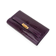 Load image into Gallery viewer, Kelly Classique To Go Wallet Cassis Alligator with Gold Hardware